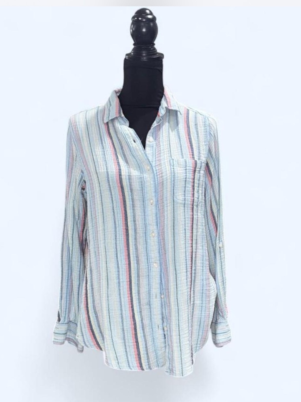 St. John's Bay Pastel Blue and Pink Striped Button-Down Shirt
